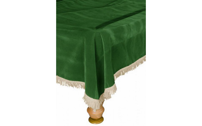 Покрывало для стола 12 ф (бархат, зеленое/бежевая бахрома)