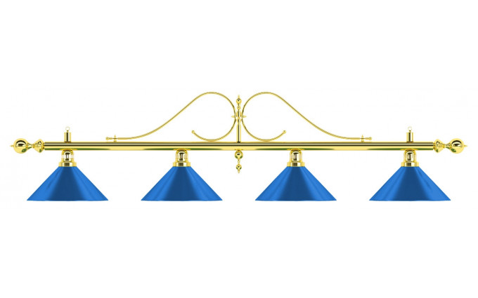 Лампа на четыре плафона "Classic Blue Light" (витая золотистая штанга, синий плафон D35 см)
